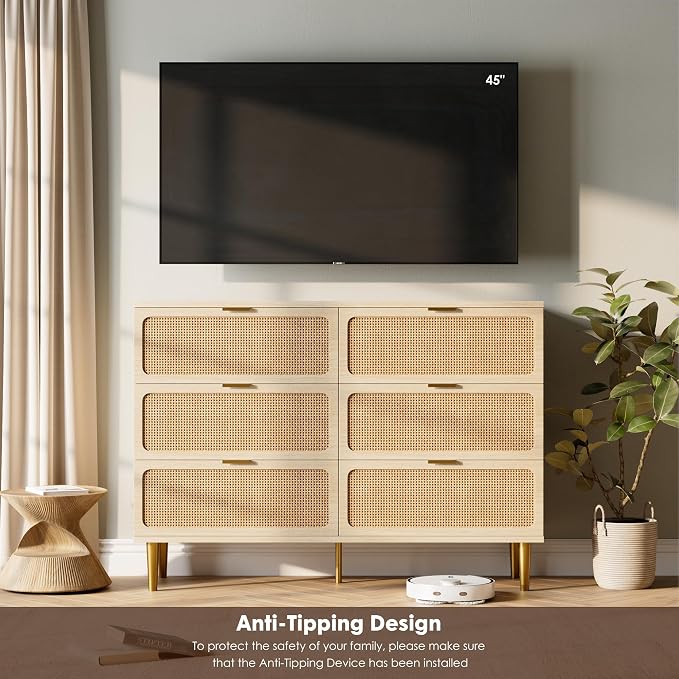 GarveeHome Rattan 6 Drawer Dresser - Image 4