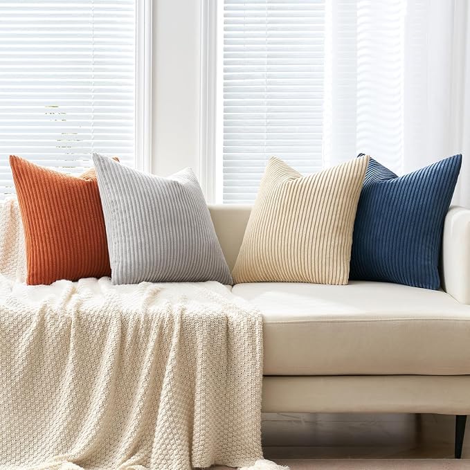 MIULEE Soft Corduroy Decorative Throw Pillow Covers Blue-Yellow 20x20 | Set of 4 - Image 5