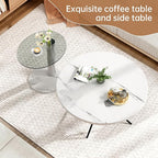 Hooseng Set of 2 Round Coffee Tables, Faux Marble Top and Modern Tempered - Image 7