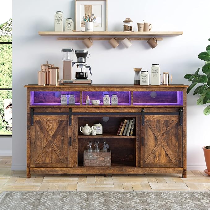 Farmhouse TV Stand for 65 inch TVs, Rustic Entertainment Center Cabinet - Image 3
