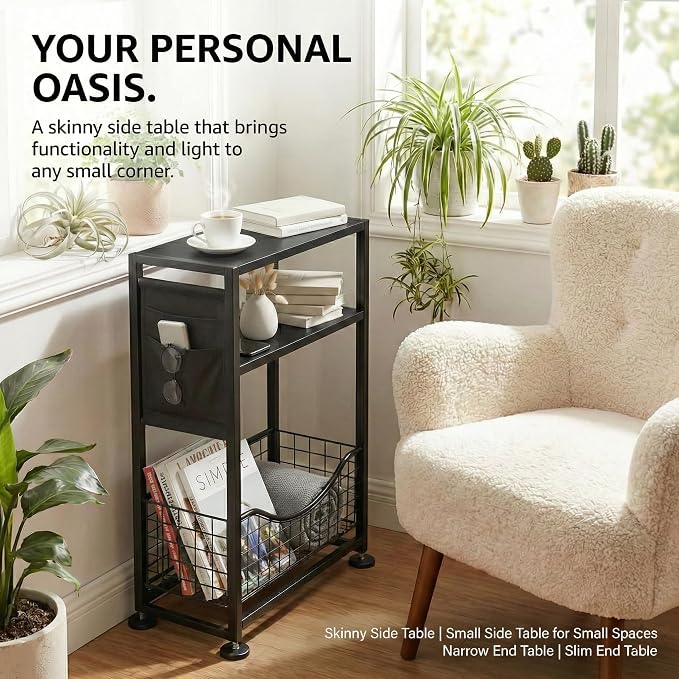 Skinny Side Table with Storage, 3 Tier Slim Side Tables - Image 8