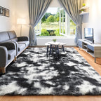 Black and White Area Rugs for Living Room, 5x8 Fluffy Bedroom Rug, Soft Plush - Image 4