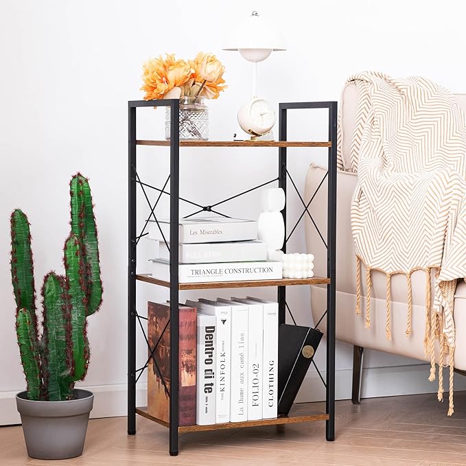 HCHQHS Small Bookshelf, Adjustable 3-Tier Industrial Bookcase, Rustic Open Book - Image 6