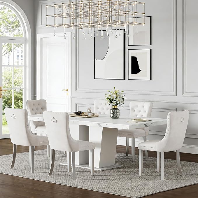 Henf 7 Pieces Faux Marble Dining Table Set by Henf