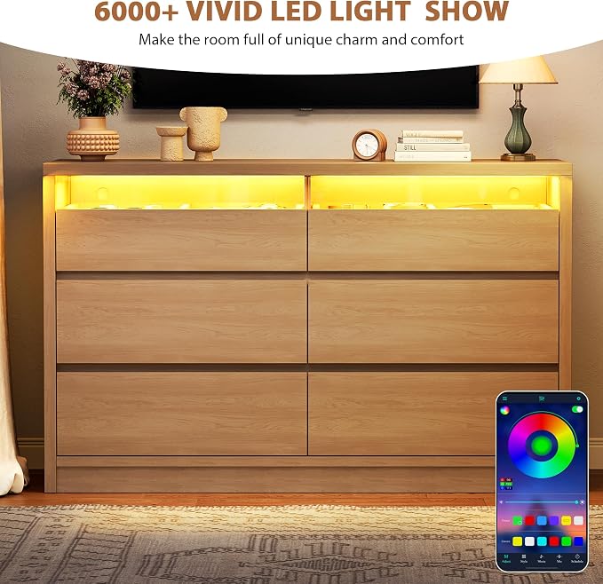 Jocoevol Modern LED 6 Drawer Dresser - Image 4