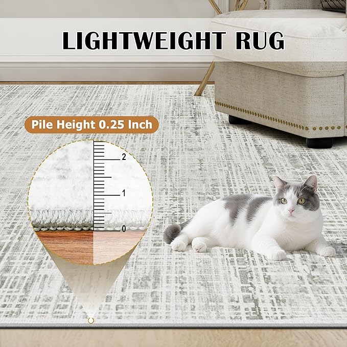 10x12 Washable Area Rug for Living Room Bedroom: Non-Slip Modern White Gray | - Image 6