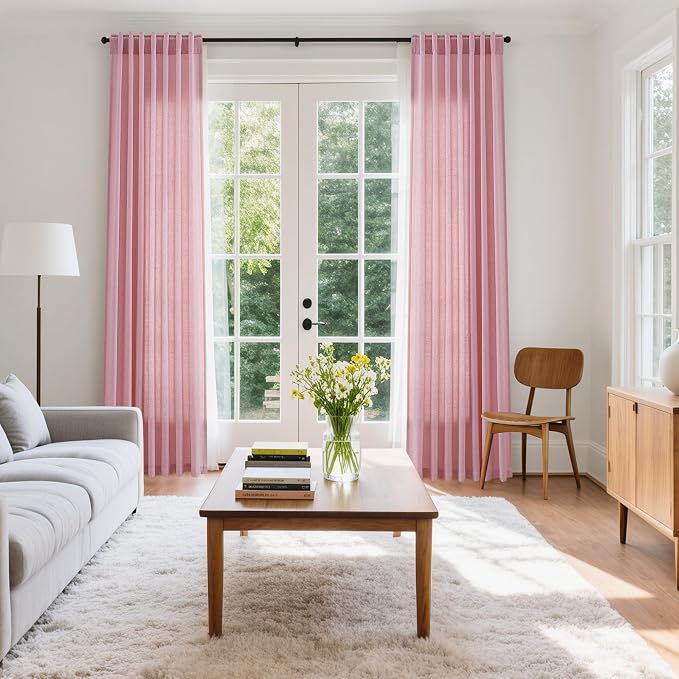 Rose Linen Curtains 108 Inches Long 2 Panels Set - Image 7