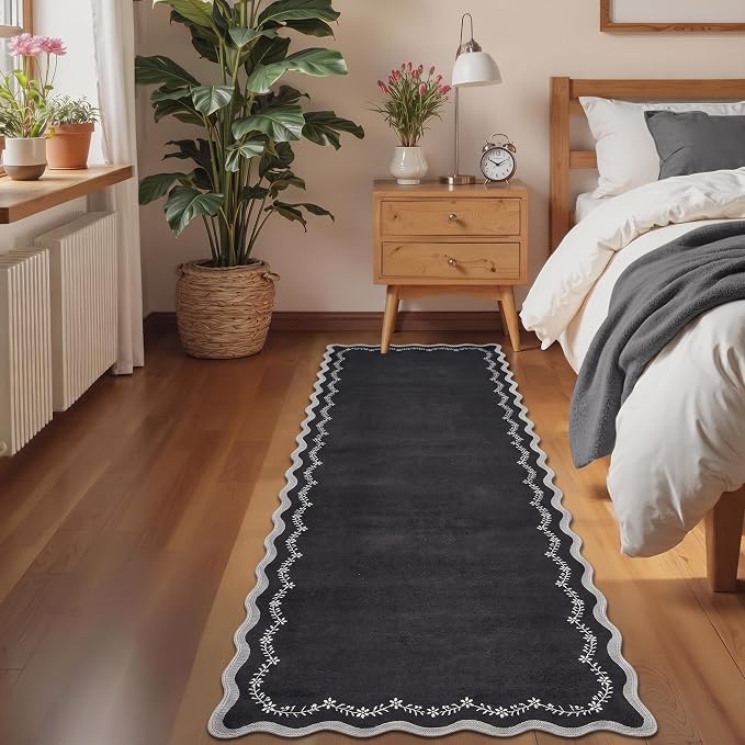 GarveeHome 2.5x8 Scalloped Washable Runner Rug Non Slip Hallway Kitchen Rug | - Image 3