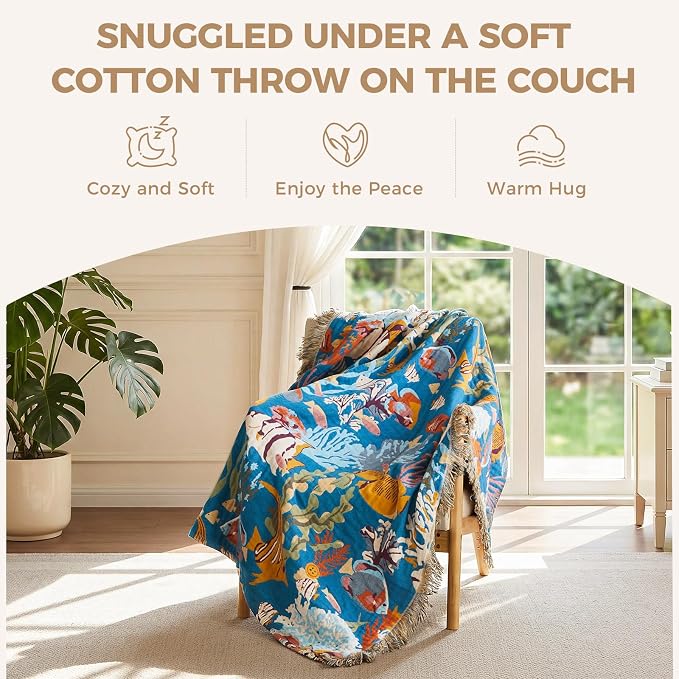 LUTBM Throw Blanket for Bed 100% Cotton Blankets for Bedroom Living Room Summer - Image 5