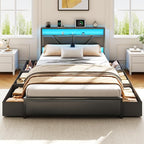 OURPIC Queen Bed Frame, 2-Tier Storage Headboard & 6 Fabric Drawers, PU Leather - Image 6