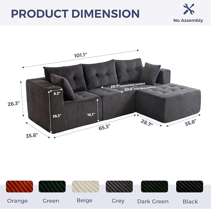 MAXYOYO Modular Sectional Sofa Couch, L Shaped Modern Cloud Couch - Image 2