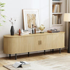 70.8" TV Stand with Power Outlet, Mid-Century Modern Television Stand, Fluted - Image 4