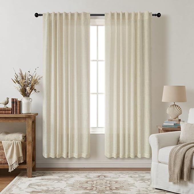 Pitalk Birch Beige Semi Sheer Linen Window Curtains 63 Inch Length 2 Panels by Pitalk