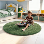 Ophanie Round Rug 4Ft Grey Green Circle Area Rug, Fluffy Fuzzy Bedroom Carpet - Image 5