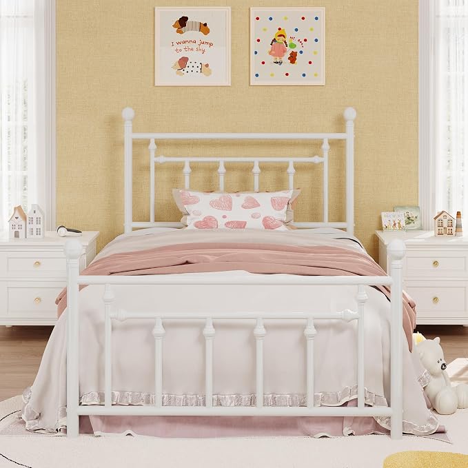 SHA CERLIN 14" Twin Size Metal Platform Bed Frame/Victorian Headboard and by SHACERLIN