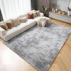 Area Rugs for Living Room Bedroom, 5x8 Fluffy Tie-Dyed Light Grey Shag Rug | - Image 2