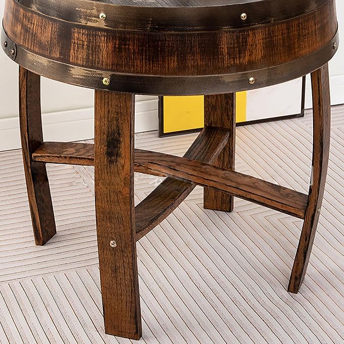 Farmhouse Whiskey Barrel End Table, Round Wood Barrel Side Table, Rusitc Wine - Image 5
