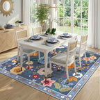 RELEANY Floral Washable Square 6ft Area Rug Blue/Grey | Flower Carpet Print - Image 2