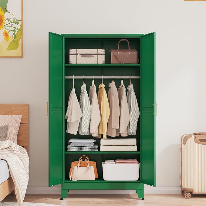 71 "Metal Armoire Wardrobe Closet, Steel Clothing Storage Cabinet - Image 9