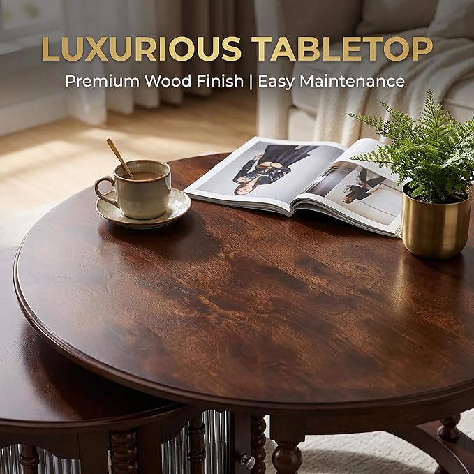 31.5" Vintage Round Nesting Coffee Table Set - Image 4