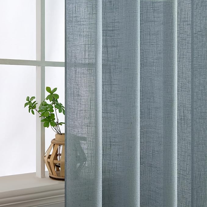 MIULEE Dusty Blue Linen Curtains 52x63 Inch 2 Panel - Image 5