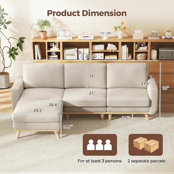 Vesgantti 97" Modular Sectional Sofa Light Gray, L-Shaped Couch - Image 2