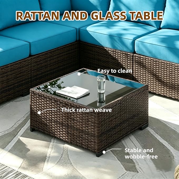 MOCHITO 7 Pieces Outdoor Patio Furniture Sets, All-Weather Sectional Sofa Dark - Image 2
