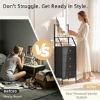HIGDBFE 4-Drawer Dresser with Mirror, Vanity with 2-Tier Shelves, Fabric Chest - Image 3