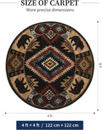 Southwestern Round Rug 4ft, Low Pile Soft Circle Rug - Image 2