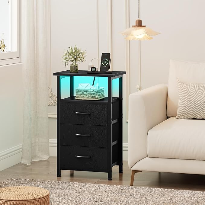 Vagusicc Night Stand with Charging Station, LED Nightstand - Image 7