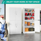 Metal Storage Cabinet with 3 Adjustable Shelves, Tall Steel Pantry Cabinets 4 - Image 2