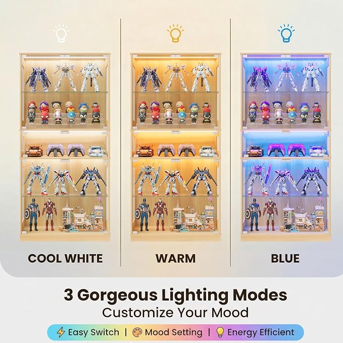 Display Cabinet with Glass Doors & LED Lights, 5 Tier Lighted Display Case - Image 3