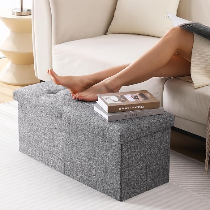 Storage Ottoman Bench Foldable Seat Footrest Shoe Bench End of Bed Storage - Image 4