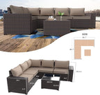 Kullavik Outdoor Patio Furniture Set 6 Pieces Sectional Rattan Sofa Set Brown - Image 5