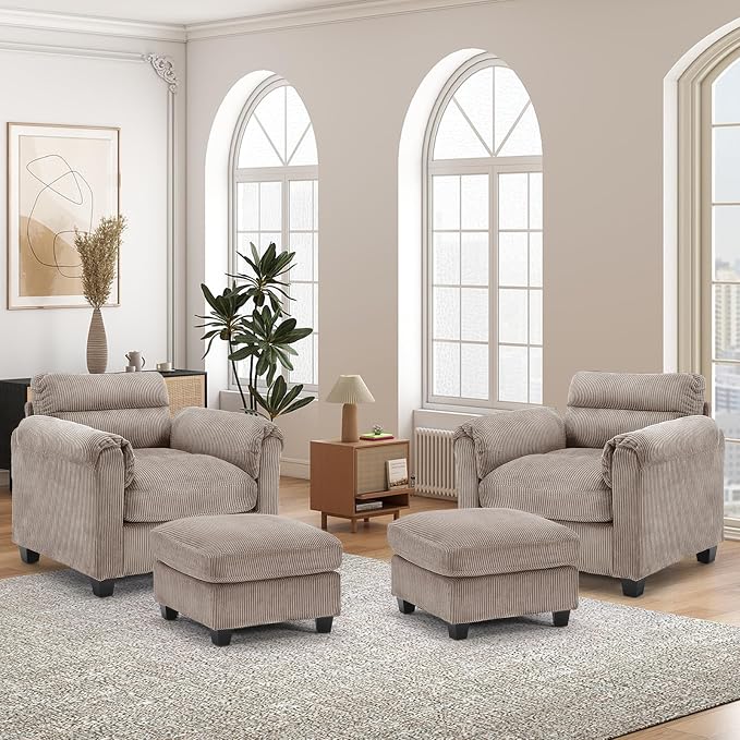 HAOMARKETS Corduroy 4-Piece Sofa Set, Upholstered Ottoman Set of 2 and Accent - Image 6
