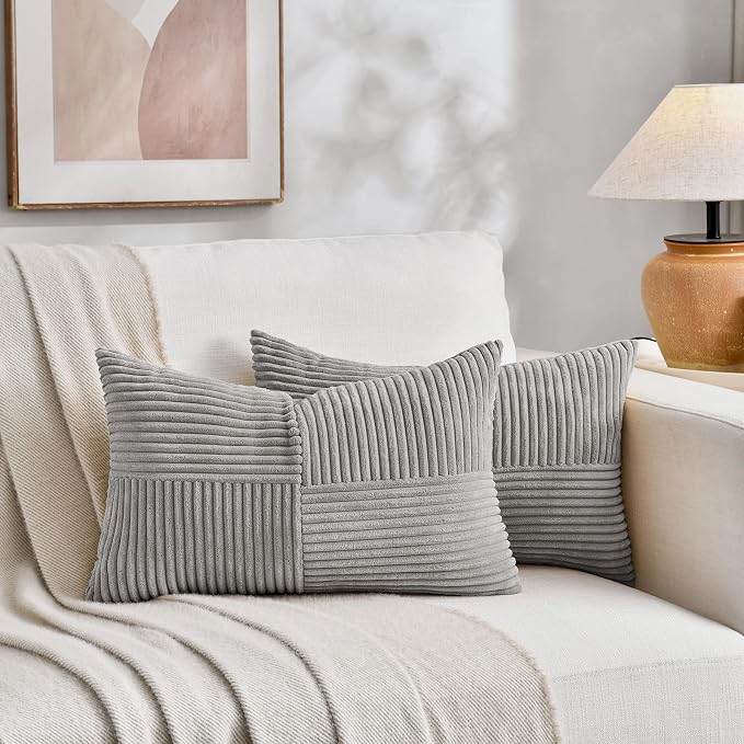 Fancy Homi 2 Packs Grey Lumbar Decorative Throw Pillow Covers 14x24 Inch - Image 5