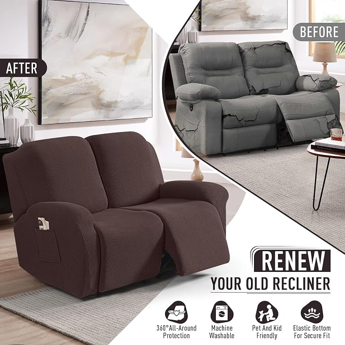 TAOCOCO Recliner Loveseat Slipcover, 6 Pieces Dual Recliner Sofa Covers - Image 5