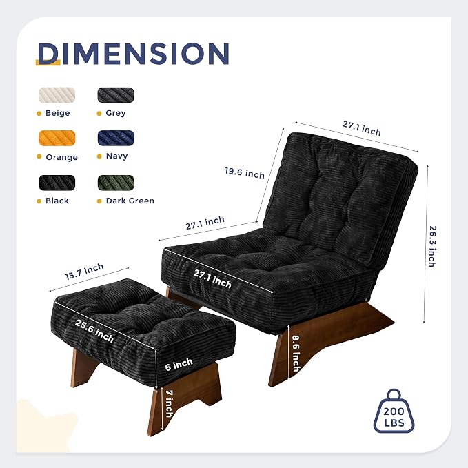 MAXYOYO Accent Chair with Ottoman Adjustable Backrest, Tufted Living Room Chair - Image 2