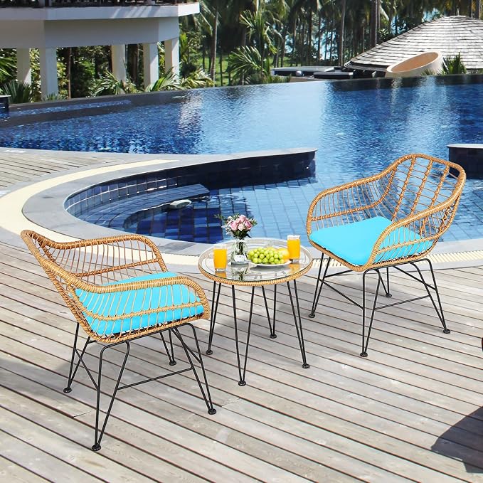 Tangkula 3 Pieces Patio Bistro Set, Rattan Conversation Set - Image 3