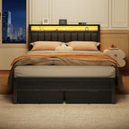 Furnulem Queen Bed Frame with Charging Station and LED Lights, Metal Platform - Image 5