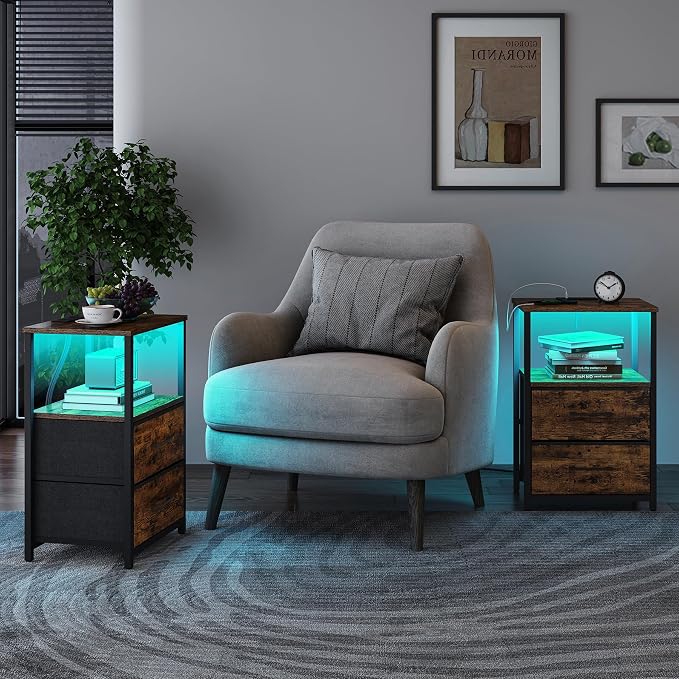 TUTOTAK LED End Table with Charging Station, Night Stand, Side Table with 2 USB - Image 2