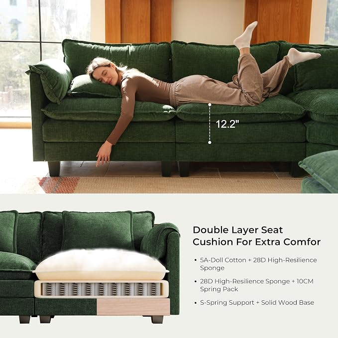 ELUCHANG 114" Oversized V-Shaped Cloud Couch Modular Sectional Sofa - Image 6