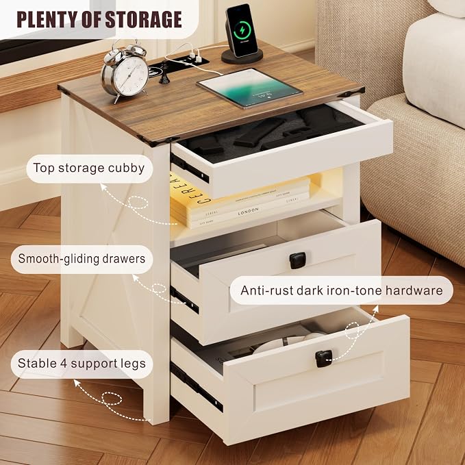 HWB LED Nightstand with Gun Drawer: Bedside Table with Charging Station - Image 7