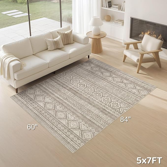 cotiled Boho 5x7 Area Rugs for Living Room: Soft Moroccan Washable Rug | Solve - Image 2