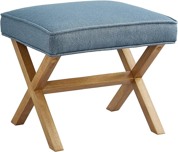 Amazon Brand – Rivet Mid-Century Modern X Stool Ottoman Chair, Indigo by AmazonBasics