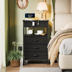 Furnulem Night Stand with Charging Station, 28.3 Inch Tall Side Table with - Image 2