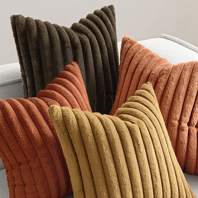 MIULEE Fall Rust Orange Faux Fur Plush Decorative Throw Pillow Covers18x18 | - Image 2