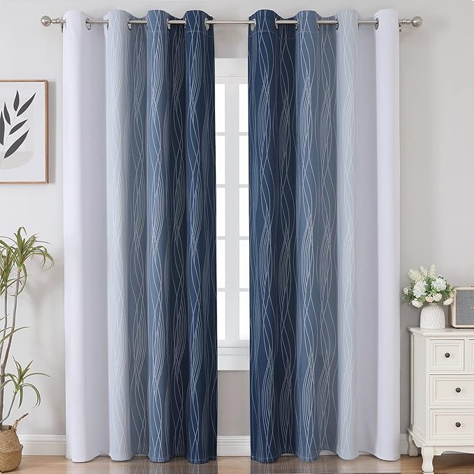 Navy Blue and Greyish White Blackout Curtains - Image 2