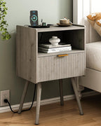JOONEE Nightstand with Outlet, Modern Bedside Table with Storage Drawer and by JOONEE