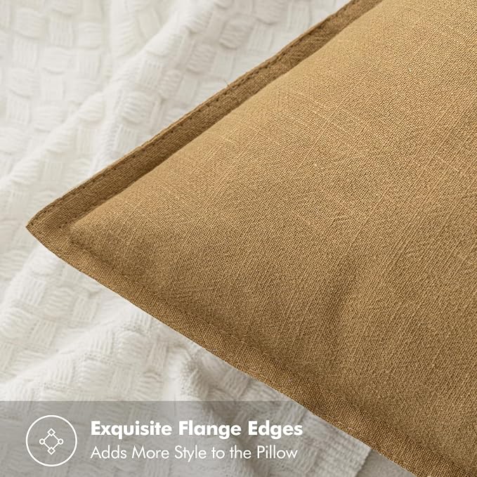 MIULEE Decorative Linen Euro Sham Pillow Covers 26x26 Mustard Yellow | Boho - Image 2